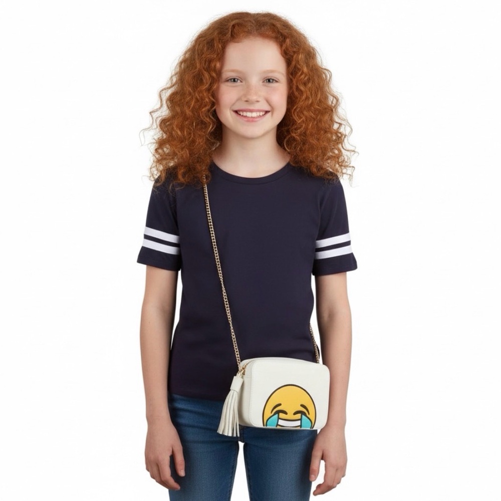 Olivia Miller Emoji Crossbody Purse Yellow Laughing Crying Face Bag Chain NWT